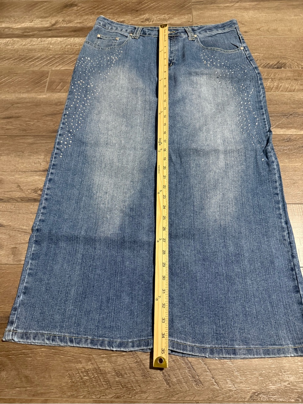 Destiny Vintage Blue Denim Maxi Skirt with Bling Stud Detail Cowgirl Y2K - Picture 3 of 7